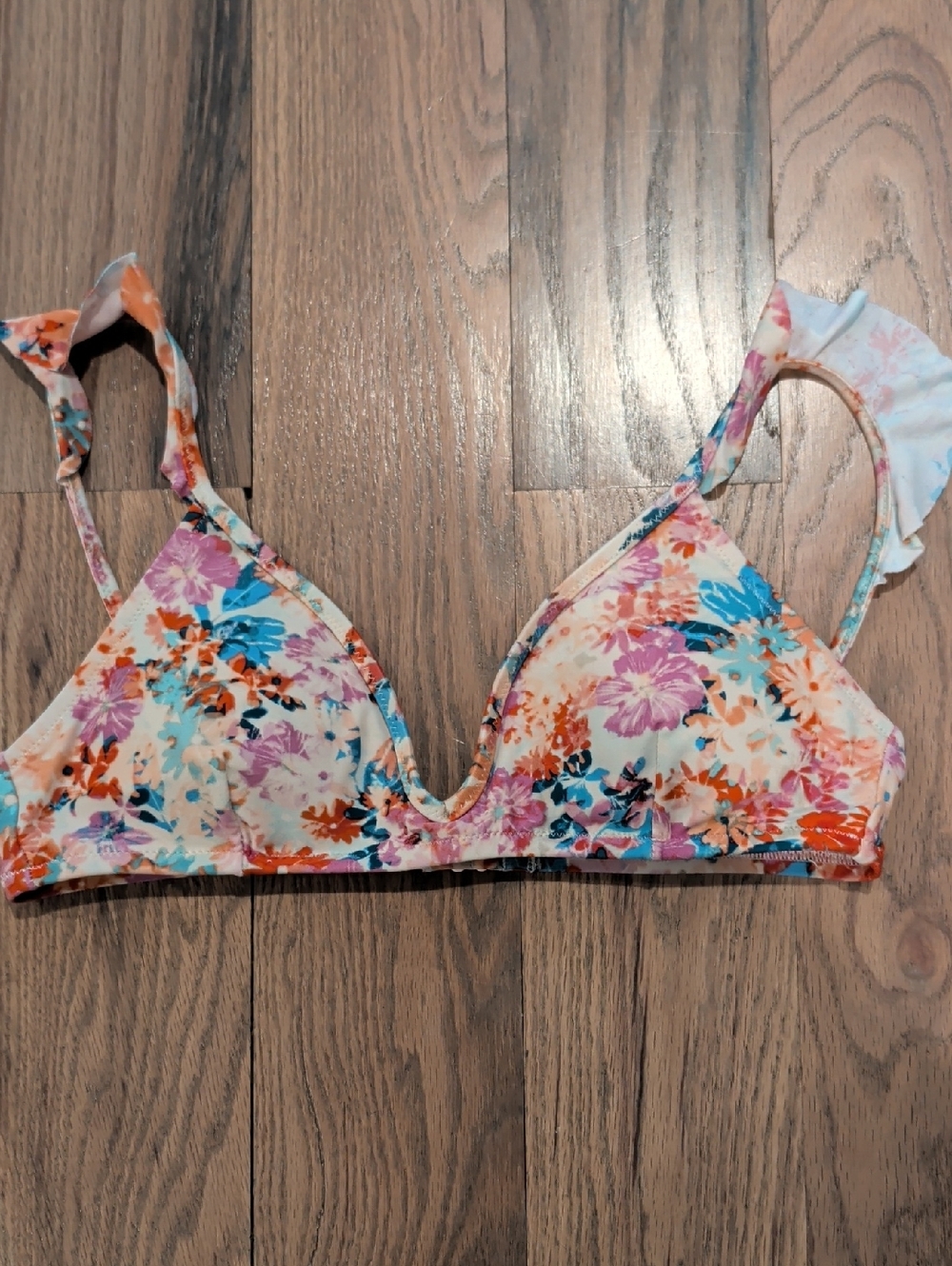 J. Crew Floral French Bikini Top Ruffle Shoulders sz Small